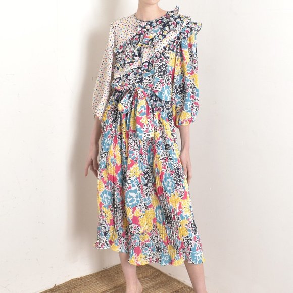 VINTAGE 1980S SUSAN FREIS MIXED PRINT DRESS-S/M - Picture 2 of 9